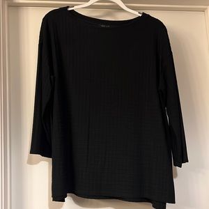 J. Jill Medium Black Wearever Collection Windowpane Patterned 3/4 Sleeve Top